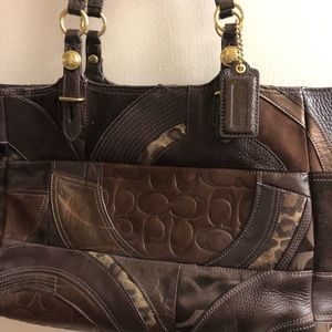 Authentic Coach patchwork tote brown leopard gold